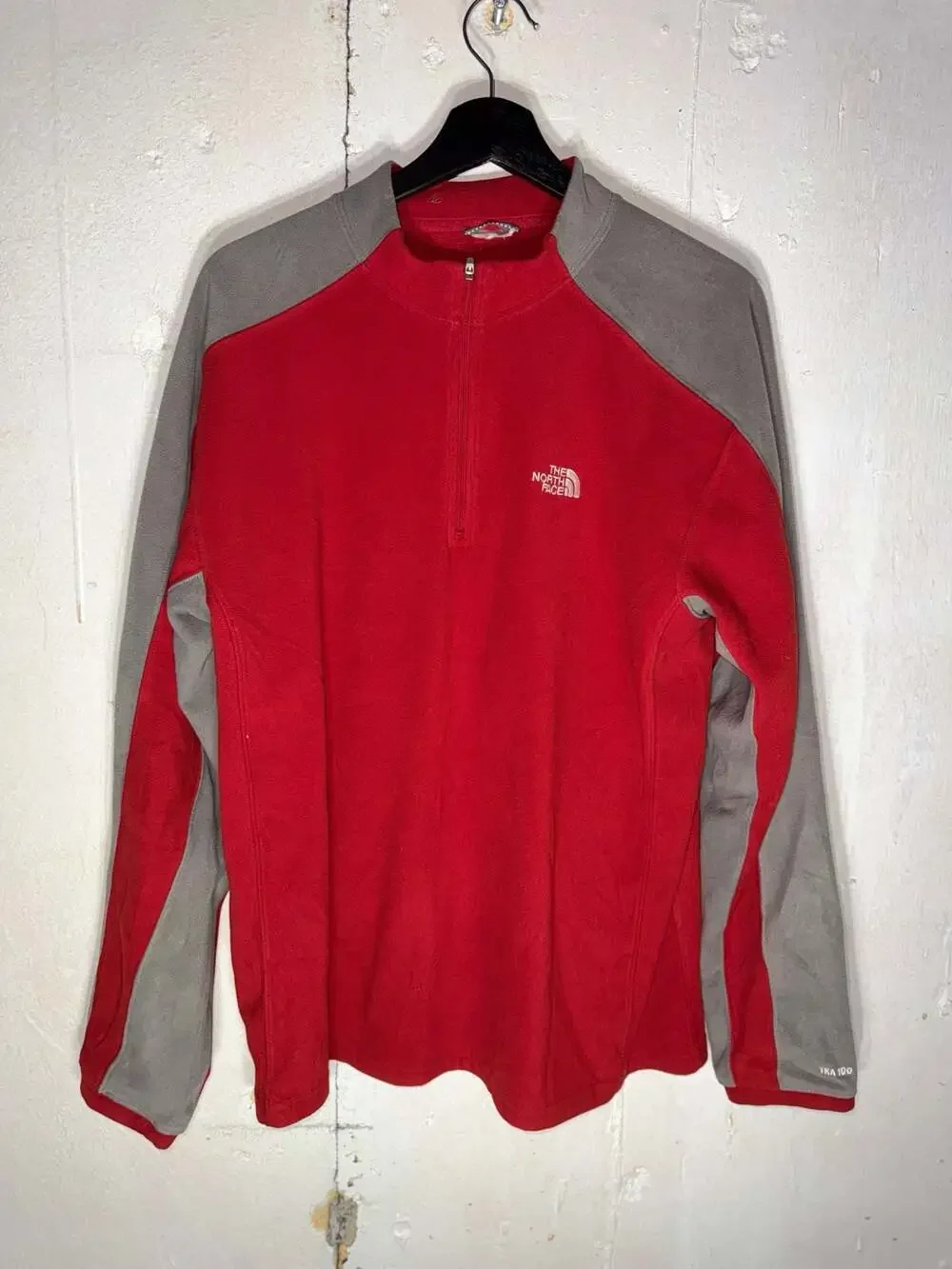 The North Face TKA 100 Mens 1/4 Zip Fleece Pullover Red and Gray